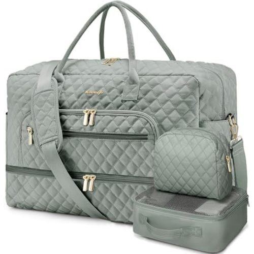 Large Women Travel Duffle Bag, Weekender Bags for Women with Shoe Compartment, Carry on Overnight Bag with Toiletry Bag, Gym Duffel Bag with Wet Pocket, Hospital Bags for Labor and Delivery 3 PCS Set