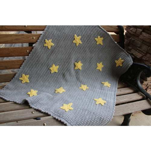 Handmade Crochet Baby Blanket: Gray with Yellow Stars