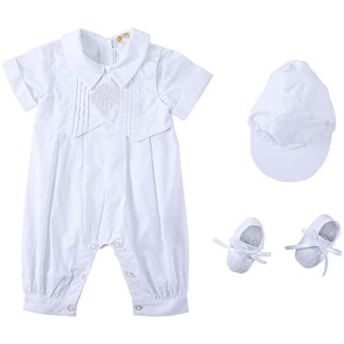 Bow Dream Baby Boy's Christening Baptism Outfit Embroideried Infant Romper Vest Set with Pants
