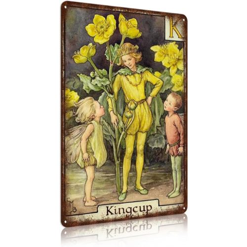 Flower Fairy Wall Decor Vintage Metal Tin Signs Fairy Garden Accessories - Kingcup