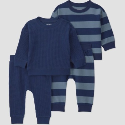 Carter's Just One You® Baby Boys' 4pc Striped Sweatshirt and Jogger Pants Set - Navy Blue Newborn