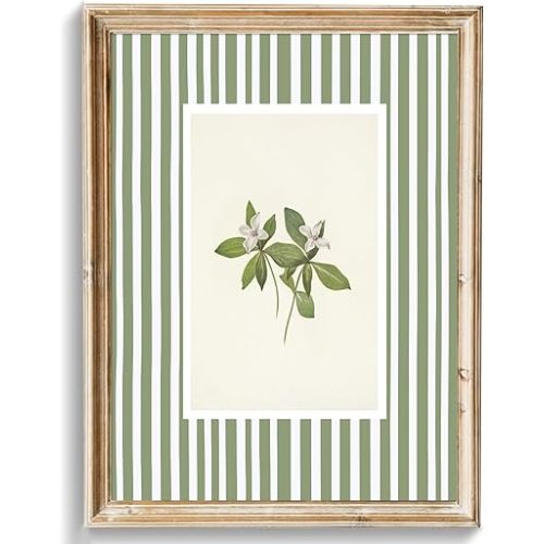 uniro Vintage Botanical Wall Art Prints, Vintage Floral Canvas Art Prints Painting, Pastel Green Stripe Flower Print for Cottage Wall Decor, Bedroom, Desktop Decor - (8" x 10"-UNFRAMED)