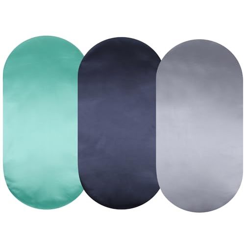 Satin Bassinet Sheet 3 Pack Great for Baby Hair Soft Silk Feeling Snug Fitted Cradle Sheets, for Oval Rectangle Hourglass Bassinet Mattress, Unisex Boy Girl, Green/Navy/Grey