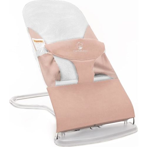 ComfyBumpy Ergonomic Baby Bouncer Seat - Bonus Travel Carry Case - Safe, Portable Bouncing Chair with Adjustable Height Positions - Infant Bouncy Seat Perfect for Newborn Babies (Pink)