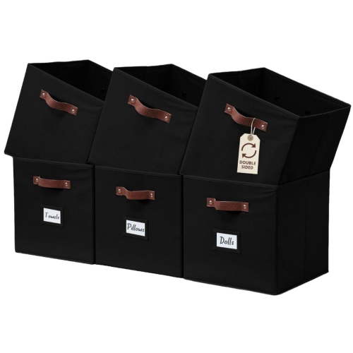 DECOMOMO Fabric Storage Bin | Cube Storage Bin | Cube Organizer Bin | Set of 6, Black