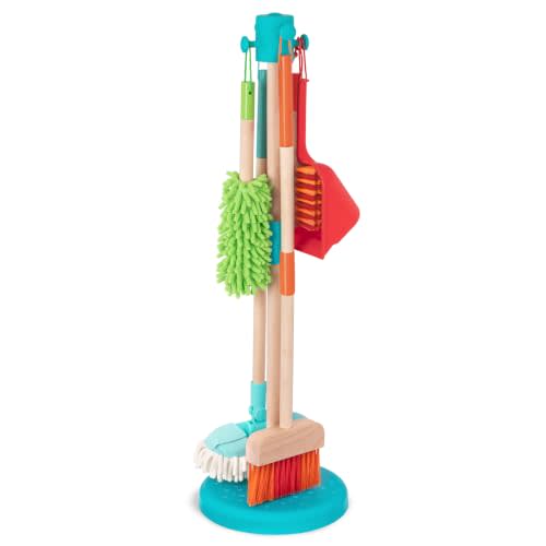 Battat Kids Cleaning Set, Sweep n' Clean Pretend Play Kit, Wooden, Playset | Cleaning toys with broom, mop, brush, dustpan, and duster for pretend housekeeping play and everyday role play, 2+ Years