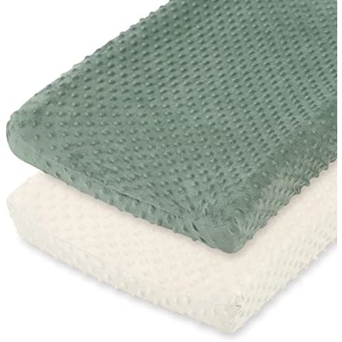 The Peanutshell Minky Dot Diaper Changing Pad Cover - Ultra Soft Baby Mat Cover for Boys & Girls, Fits 16” x 32” Changing Table Pads - Sage, 2 Pack