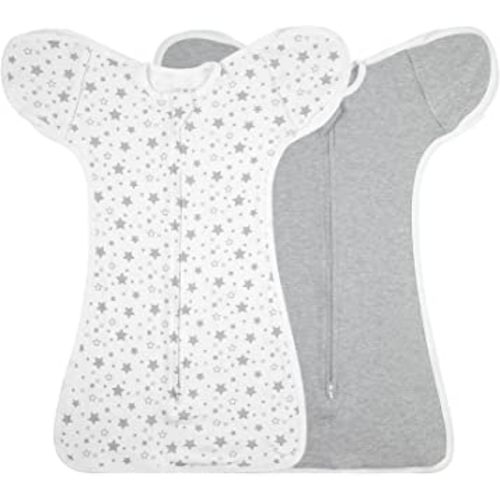 2 Pack Transition Swaddle with 2 Way Zipper, 2 in 1 Arms in/Out Transitional Arms Up Swaddles, 100% Cotton Newborn Swaddle Zipper Swaddles Baby Swaddling Sack Sleep Sack 0-3 Months