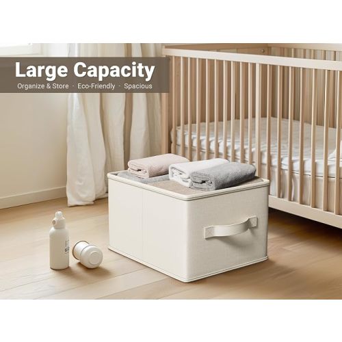 3-Pack Closet Storage Bins, Foldable Fabric Storage Baskets, Beige