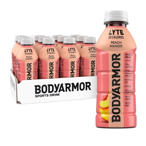 BODYARMOR LYTE, Peach Mango, Electrolyte Drink, 20 Calories, 16 Fl Oz Bottles (12 Pack), Coconut Water Sports Drink, Natural Flavor & B Vitamins