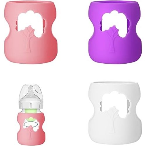 3 Pcs Silicone Bottle Sleeves Compatible with Dr Brown Glass Bottles 5 Oz for Dr Brown's Wide Neck Bottles, Dishwasher-Safe BPA Free Silicone Sleeve for Dr Brown Bottles 5 Oz White Purple Pink