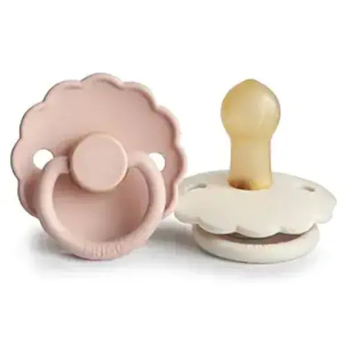 FRIGG Daisy Natural Rubber Baby Pacifier | Made in Denmark | BPA-Free (Blush/Cream, 0-6 Months) 2-Pack