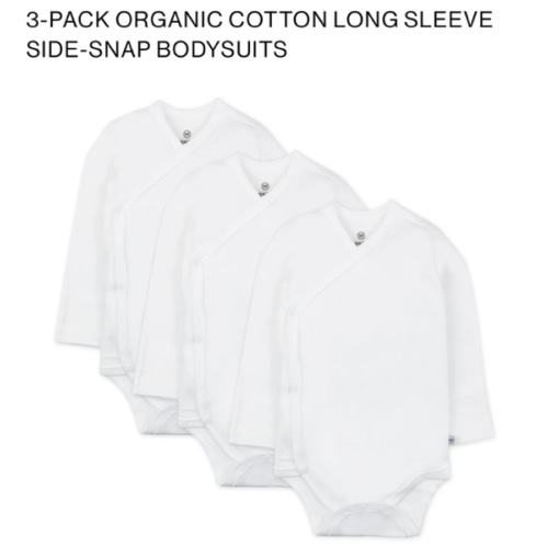 3-Pack Organic Cotton Long Sleeve Side-Snap Bodysuits - White