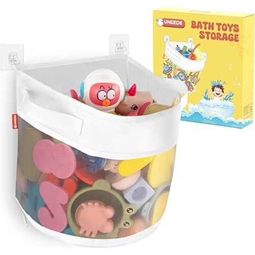 UNEEDE Bath Toy Organizer,4.15 Gallons Bathtub Toy Storage Organizer,Quick Access Bath Toy Holder For Bathtub,Baby Organizer And Storage,Quick Dry Baby Bath Toy Storage For Tub,Mesh Shower Caddy(Gray)
