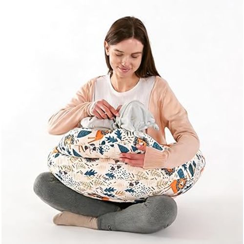 Nursing Pillow for Breastfeeding,Ergonomic Baby Feeding Pillows with Removable Washable Cotton Slipcover, Adjustable Waist Strap,Plus Size,More Support for Mom and Baby(Lion)