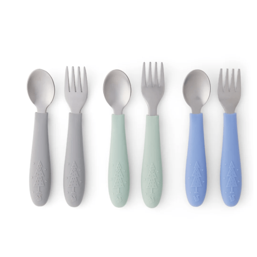 Babies/Toddler Stainless Steel Spoons + Forks with Silicone Handle