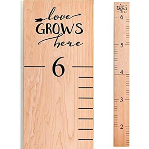 Headwaters Studio Wooden Growth Chart – Kids Height Chart, Wall Measurement for Kids, Height Chart for Wall, Growth Ruler for Children – Natural with Black Numerals - “Love Grows Here” (63" x 6.7")