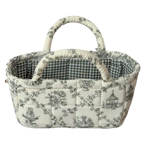Boho Fabric Storage Basket – Large Foldable Laundry Hamper (Green Flower) | Boho fabric foldable laundry hamper with large capacity, lightweight cotton, dual-sided floral plaid lining, reinforced