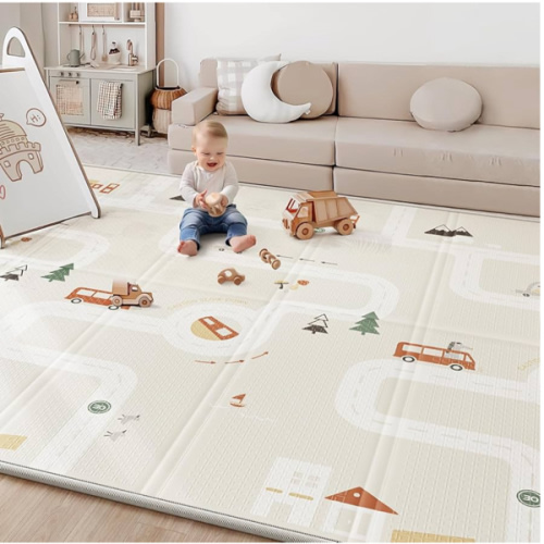 Baby Play Mat 50"*78" Foldable Foam Baby Play Mat for Floor Reversible Waterproof Playmats for Babies Boy and Toddlers Infants Edge Reinforcement Crawling Mat for Indoor&Outdoor&Travel