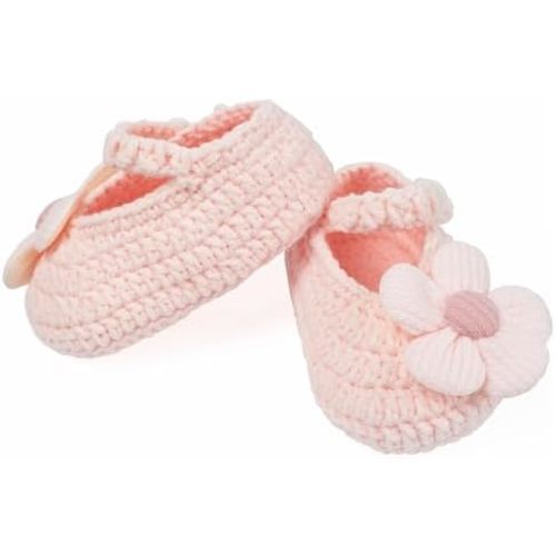 Baby Girls Toddler Slippers Mary Jane Hand Knitting Crochet Shoes Soft Cozy Sock Slippers Newborn First Indoor Walking Shoes for Baby Girls