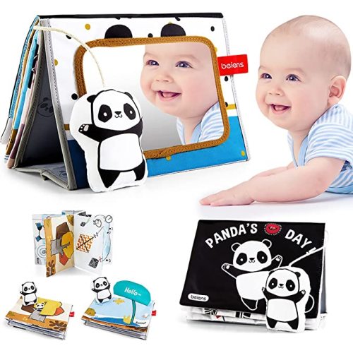 beiens Tummy Time Floor Mirror Toys, Soft Baby Books for 0-6-12-36 Months, High Contrast Baby Black and White Toys for Boys and Girls, Activity Developmental Crinkle Toys for Newborn, Infant