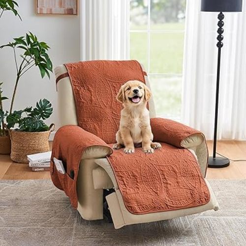 Orange Quilted Recliner Covers, Waterproof Recliner Chair Covers, Lazy Boy Chair Covers, Pet Friendly Recliner Slipcover for Dogs, Washable Sofa Couch Cover (Recliner 22", Burnt Orange)