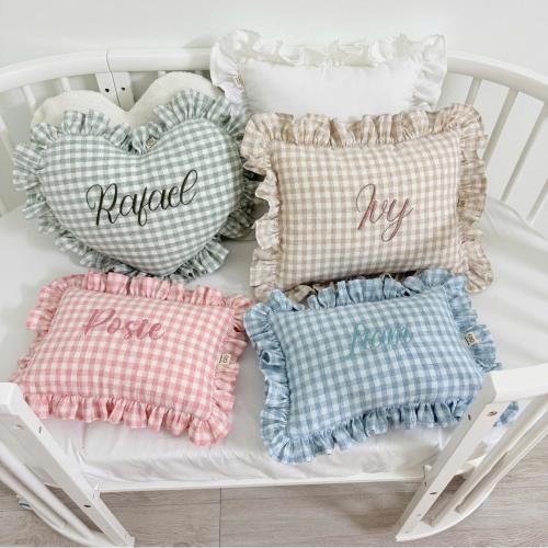 Baby Name Pillow With Ruffles, Personalized Nursery Cushion | Newborn Keepsake & Baby Shower Gift