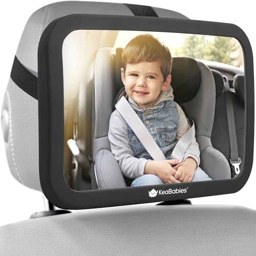 KeaBabies Baby Car Seat Mirror, Wide View, Shatterproof (Matte Black) | Backseat Infant Car Mirror for Baby Rear Facing, Crystal Clear View, Travel, Easy Install & Adjust for Removable Headrest