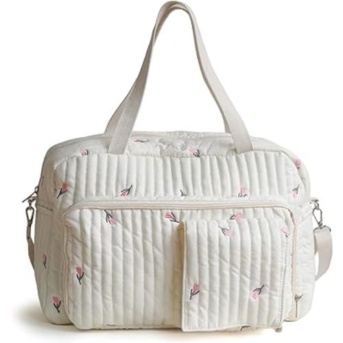 Padded Diaper Bag Tulips Design Handheld Maternity Cute Diaper Tote Bag Portable Mommy Travel Hospital Padded
