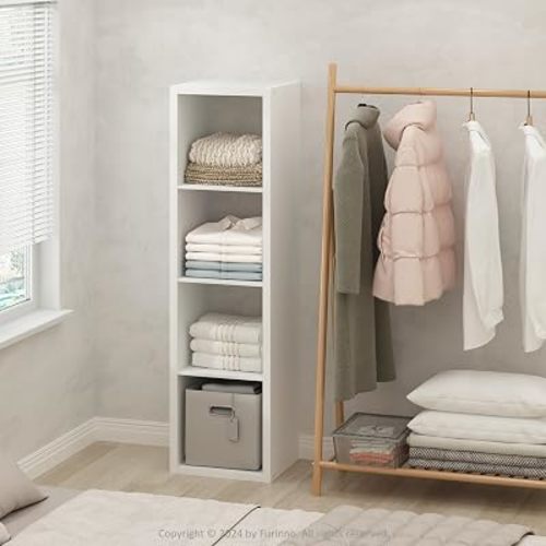 Furinno Cubic Closet Organizers and Storage, 4-Cube Closet Organizer, Vertical Open Shelf Closet Storage, Extra Thick Frame for Wardrobe, Bedroom, Living Room, White
