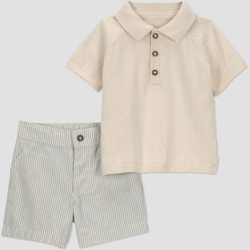 Carter's Just One You® Baby Boys' 2pc Sweater Polo and Shorts Set - Ivory 3M