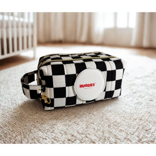 Black and White Checkered Diaper Wipe Bag | Baby Bag Organizer, Toddler Essentials, Baby Shower Gift, Double Zipper Pouch