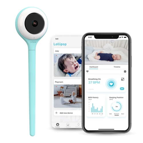 Lollipop Baby Monitor (Turquoise) - Contactless Breathing & Sleep Tracking, Crying Detection, AI WiFi Camera