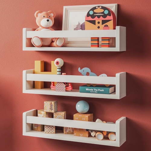 Nature Supplies Set of 3 White Nursery Room Shelves. Floating Bookshelf Classic White