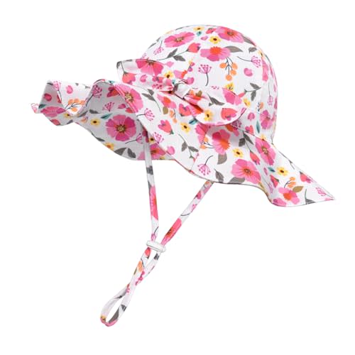 Baby Girl Sun Hat with UPF 50+ Outdoor Adjustable Beach Hat with Wide Brim Bucket Hats