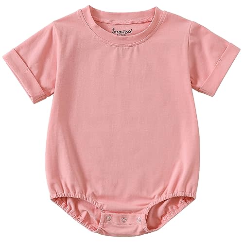 Jimonda Baby Bubble Romper Short Sleeve Bodysuit T-Shirt | 100% Cotton,Solid Color,Baby Summer Clothes,Button T-Shirt Outfits,Funny,Sliky Soft,Ultra Breathable, Gentle on skin,0-24 M