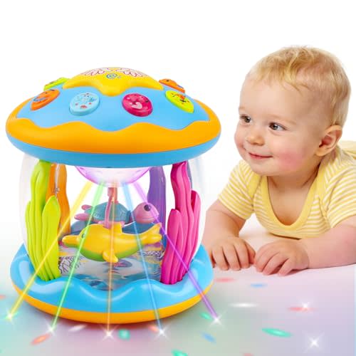 Baby Toys 0-6 Months Ocean Rotating Projector Musical Light Up Tummy Time Toys for Infants 0-3 4 5 6 7 8 9 Months Baby Aquarium Crawling Toys 6-12 Month Boys Girls 1 2 Year Old Birthday Newborn Gifts