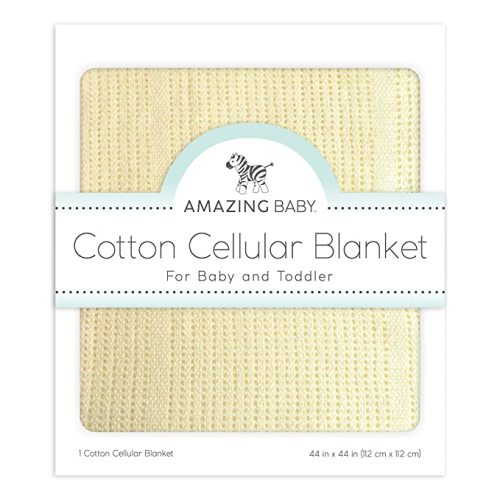 Amazing Baby Cellular Blanket, Premium Cotton, Ultra Soft, Breathable, 44 x 44 inches (112 x 112 cm), Soft Yellow