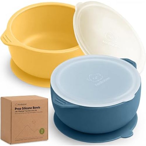 KeaBabies 2-Pack Baby Bowls with Suctions, Lids, Silicone (Valiant)