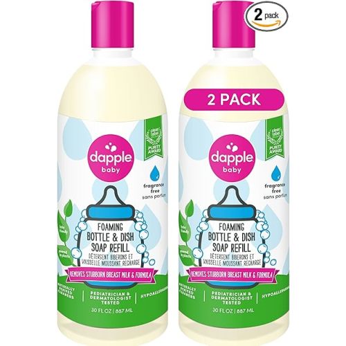 Dapple Baby Fragrance-Free Foaming Bottle & Dish Soap Refill - (2 Pack) 30 fl oz - Plant-Powered Cleaner for Baby Bottles, Pump Parts, and Sippy Cups