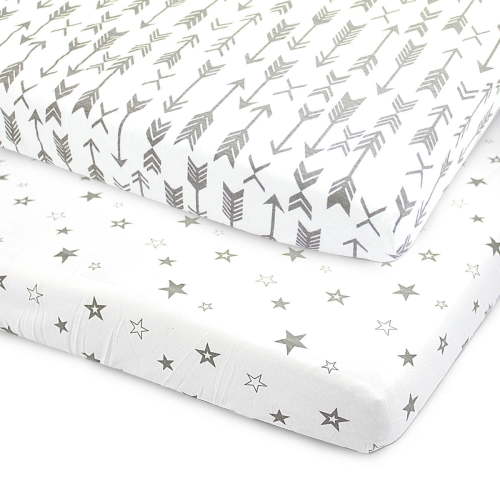Pack N Play Playard Sheets, Portable Mini Crib Sheets, 2 Pack 100% 160 GSM Jersey Cotton, Size 38”x24”x5”