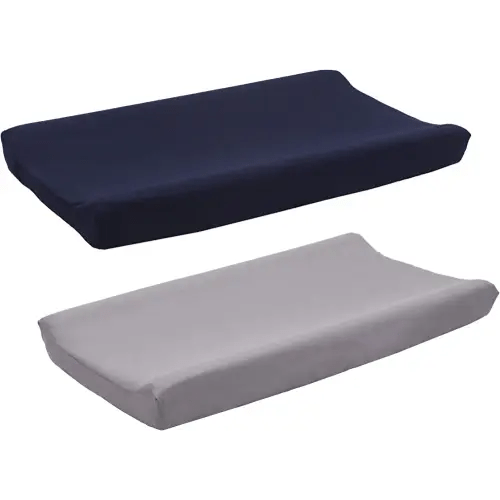 Belsden 2 Pack Microfiber Soft Changing Pad Cover Set, with 2 Considerate Safety Belt Holes, Durable Diaper Change Table Sheet Set for Baby Boys, 16" by 32" Plus Generous 8" Depth, Grey & Navy Colors