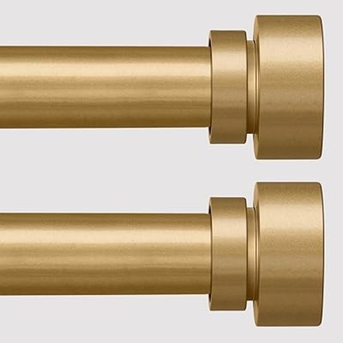 Lootkell 2 Pack Modern Gold Curtain Rods for Windows 48 to 84 Inches Adjustable Heavy Duty 1" Diameter Window Curtain Rod with Decorative Finials for Outdoor Bedroom Kitchen Living Room