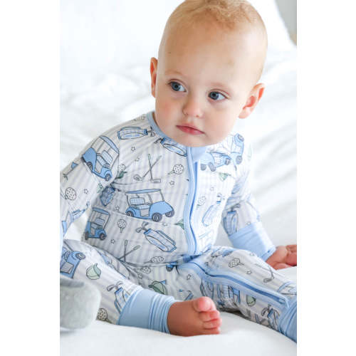 Convertible Zip Romper in Caddie Crew Blue | Caden Lane