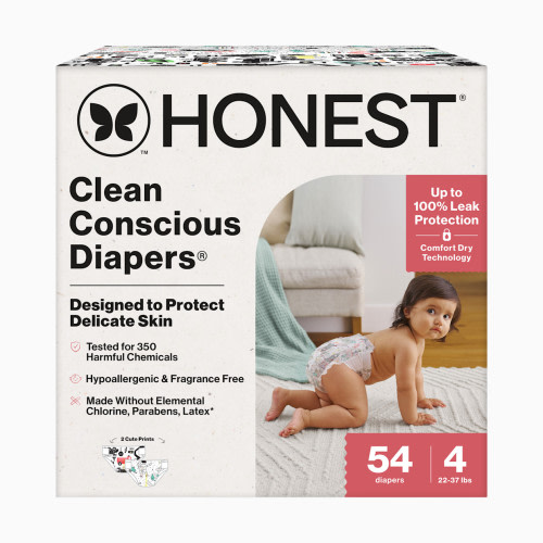 The Honest Company Clean Conscious Disposable Diapers Size 3-5 - Space Travel + Big Trucks, Size 4, 54 Count