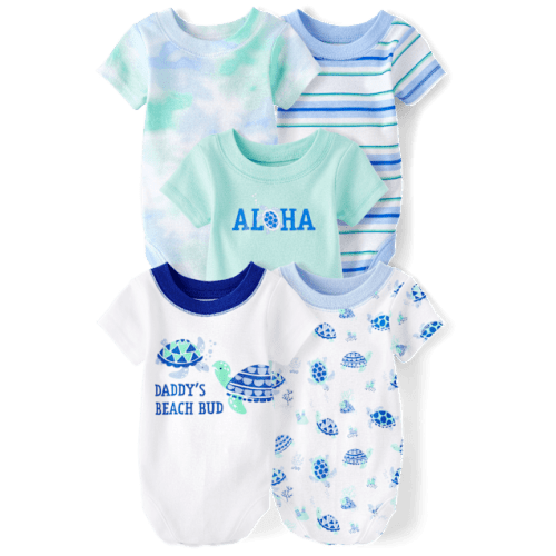 Baby Boys Turtle Bodysuit 5-Pack - White