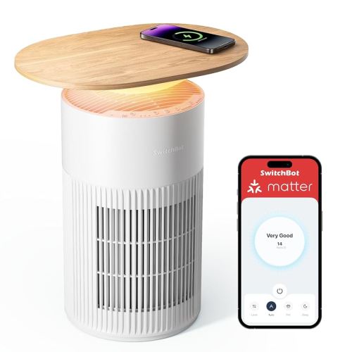SwitchBot 4 in 1 Air Purifiers Table with Matter, Up to 3620 ft², H13 HEPA Pet Filter, Wireless Charging, Washable Pre-filter, 10 RGB Colors, Work with Apple Home, Alexa, GoogleHome, HomeAssistant