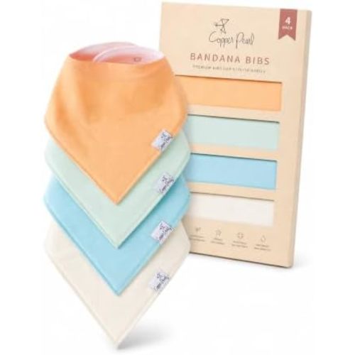Copper Pearl Baby Bibs 4 Pack, Printed Bandana Drool Bibs for Baby Girl & Boy, Soft Cotton Drooling Teething Bibs