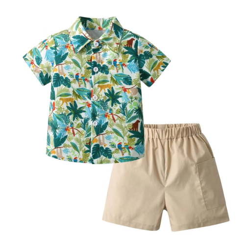 Toddler Infant Baby Boy Clothes Set Short Sleeve Button Down Shirt Shorts Summer Outfits (9-12 Months, Green)