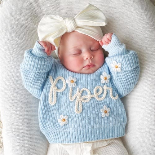 Personalized Baby Sweater with Name, Hand Embroidered Baby Name Sweater, Custom Knit Newborn Sweater, Baby Shower Gift, Baby Keepsake